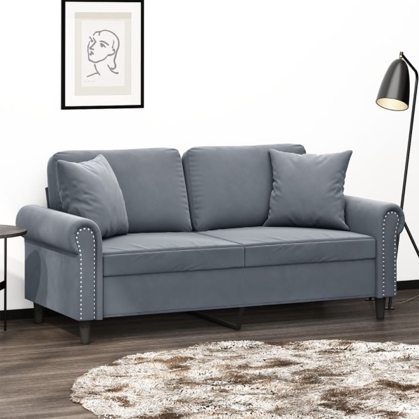 Double sofa with cushions, dark gray, 140cm, velvet