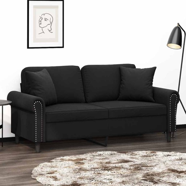 Double sofa with cushions, black, 140cm, velvet
