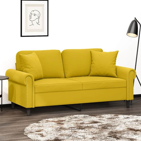 Double sofa with cushions, yellow, 140cm, velvet