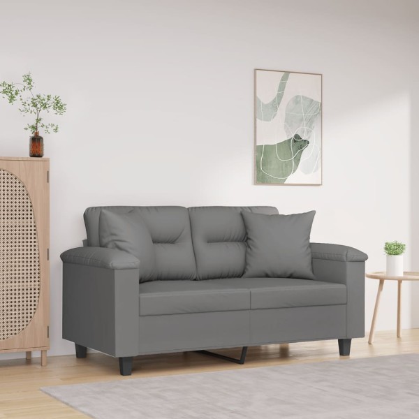 Double sofa with pillows, gray, 120cm, microfiber fabric