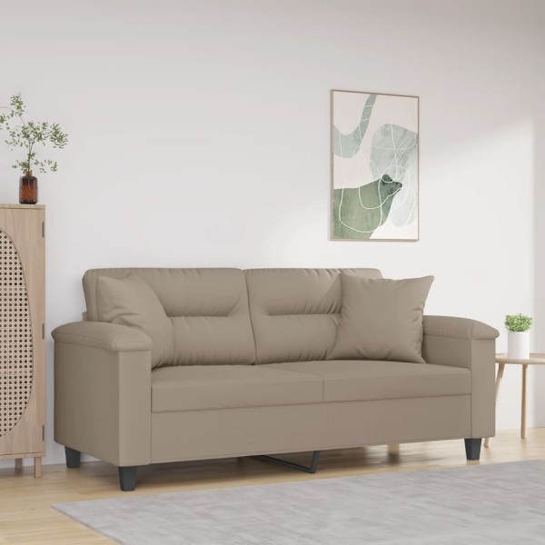 Double sofa with pillows, taupe, 140cm, microfiber fabric