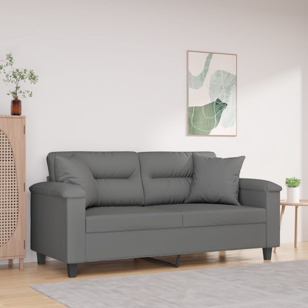 Double sofa with pillows, gray, 140cm, microfiber fabric