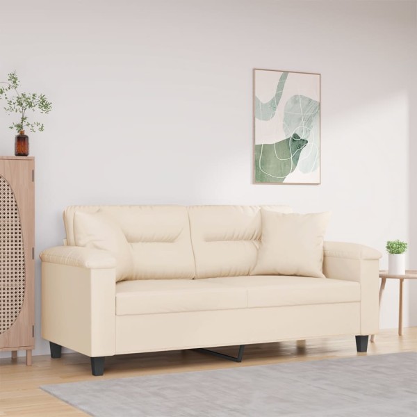 Double sofa with pillows, beige, 140 cm, fabric