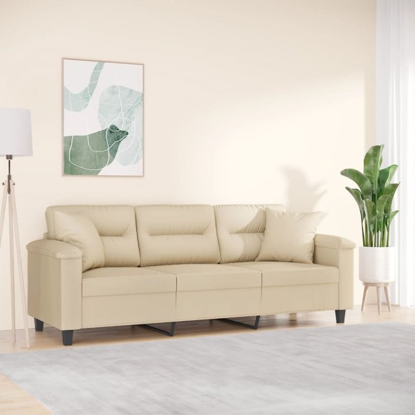 Three-seater sofa with pillows, cream, 180cm, fabric