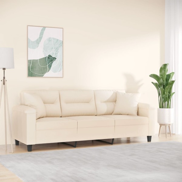 Three-seater sofa with pillows, beige, 180cm, fabric