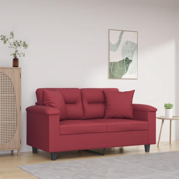 Double sofa with cushions, wine, 120cm, artificial leather