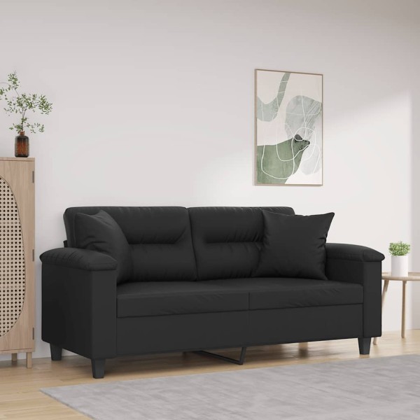 Double sofa with cushions, black, 140cm, artificial leather