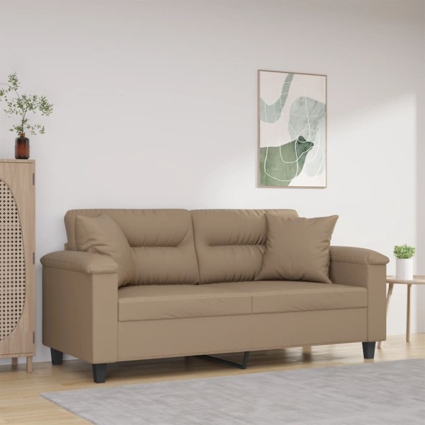 Double sofa with cushions, cappuccino, 140 cm, artificial leather