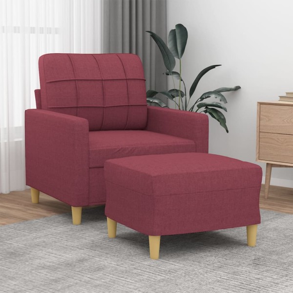 Armchair with footrest, red wine color, 60cm, fabric