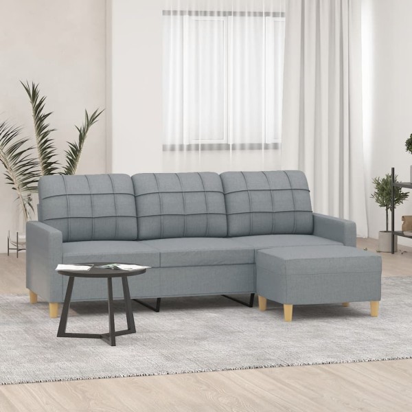 Three-seater sofa with footrest, light gray, 180cm, fabric