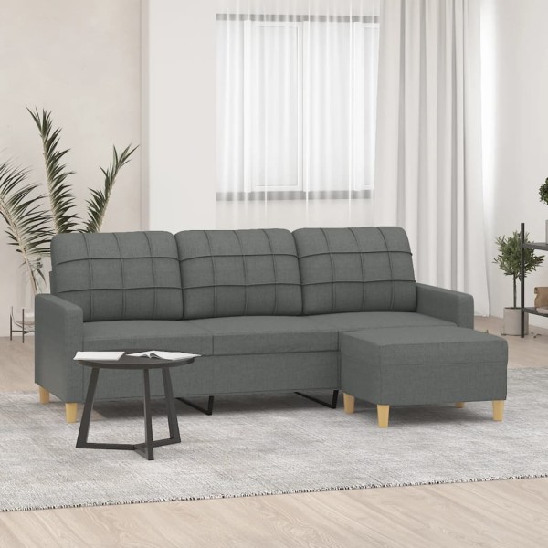 Three-seater sofa with footrest, dark gray, 180cm, fabric