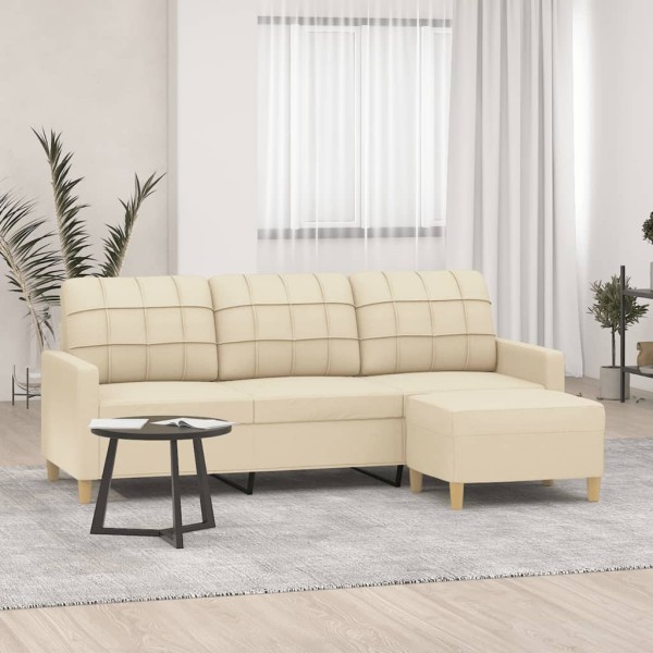 Three-seater sofa with footrest, cream color, 180cm, fabric