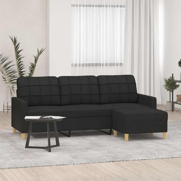 Three-seater sofa with footrest, black, 180cm, fabric