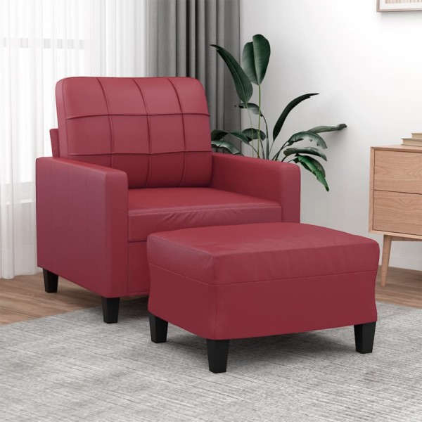 Armchair with footrest, red wine color, 60cm, artificial leather
