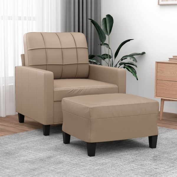 Armchair with footrest, cappuccino color, 60cm, artificial leather