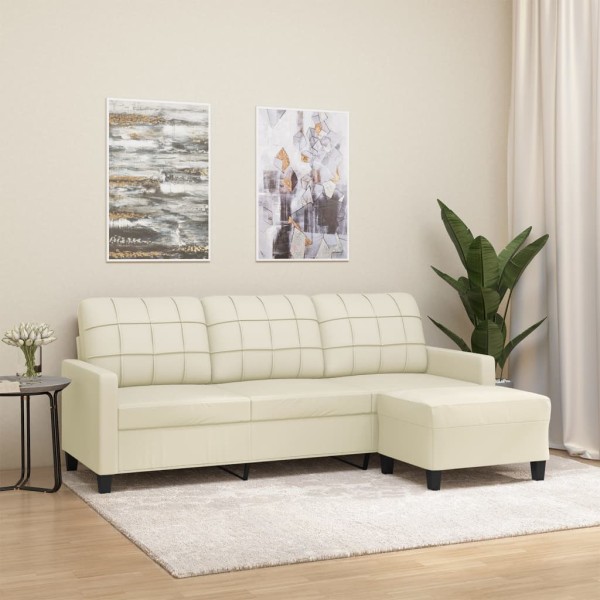 Three-seater sofa with footrest, cream color, 180cm, artificial leather