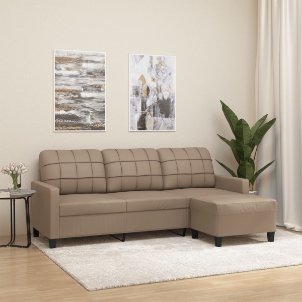 Three-seater sofa with footrest, cappuccino color, 180cm, artificial leather