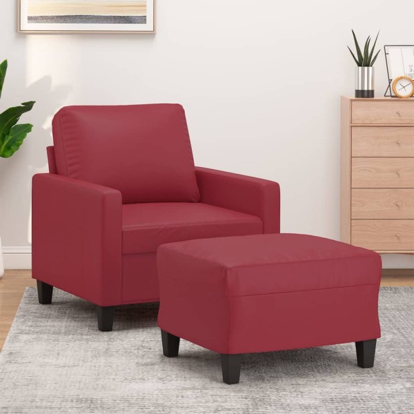 Armchair with footrest, red wine color, 60cm, artificial leather