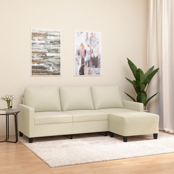 Three-seater sofa with footrest, cream color, 180cm, artificial leather