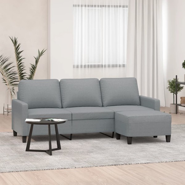 Three-seater sofa with footrest, light gray, 180cm, fabric
