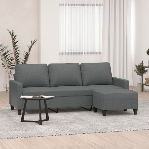 Three-seater sofa with footrest, dark gray, 180cm, fabric