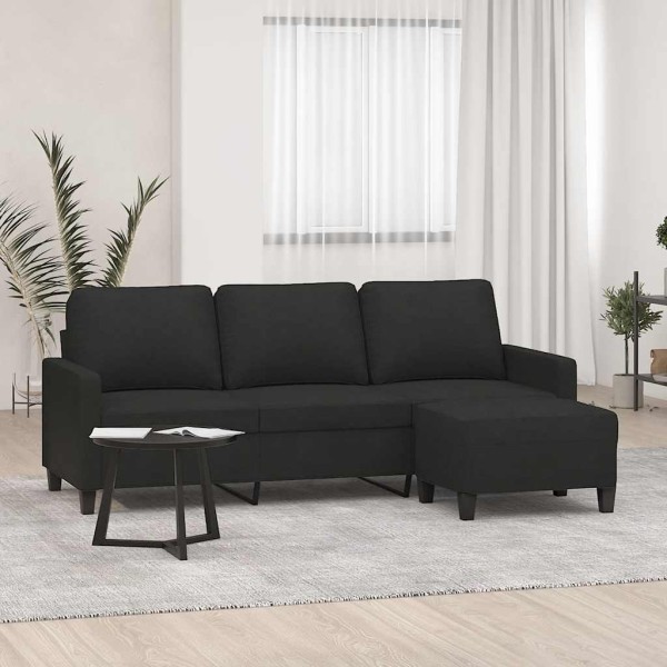 Three-seater sofa with footrest, black, 180cm, fabric