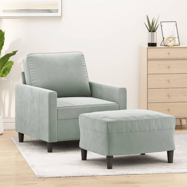 Chair with footrest, light gray color, 60cm, velvet