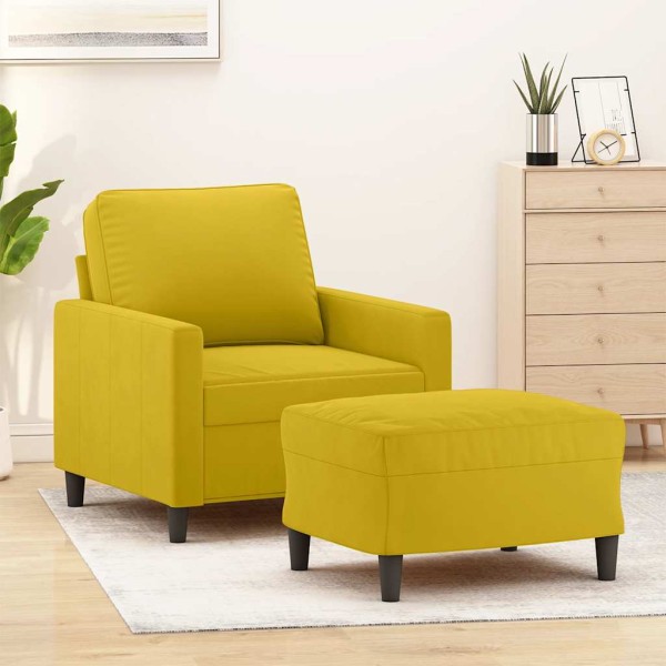 Armchair with footrest, yellow, 60cm, velvet