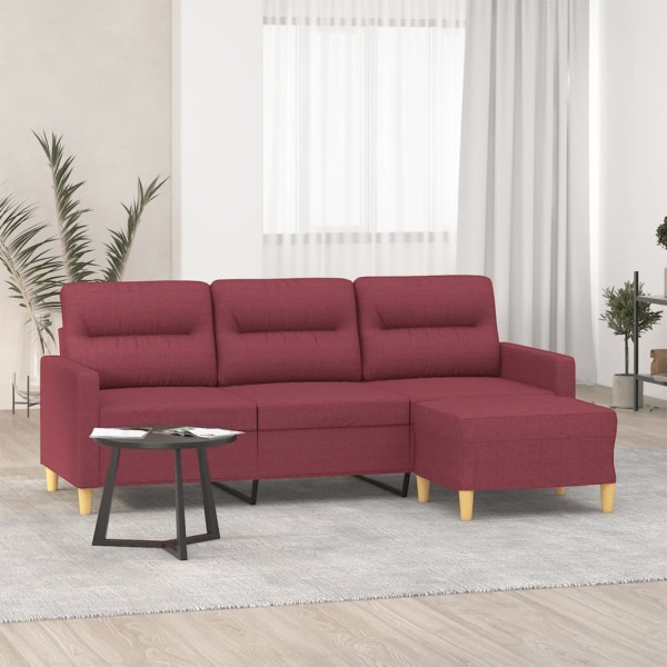 Three-seater sofa with footrest, red wine color, 180cm, fabric