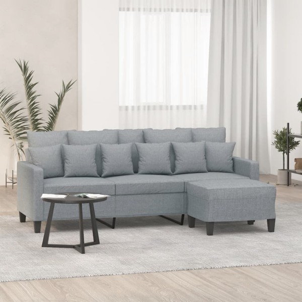 Three-seater sofa with footrest, light gray, 180cm, fabric