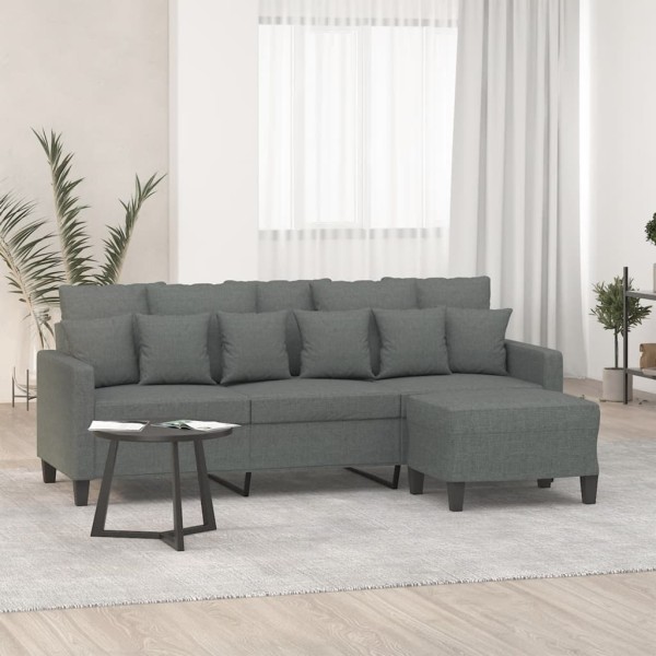 Three-seater sofa with footrest, dark gray, 180cm, fabric