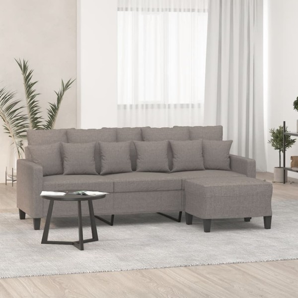 Three-seater sofa with footrest, taupe color, 180cm, fabric