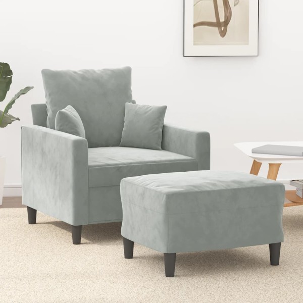 Chair with footrest, light gray color, 60cm, velvet