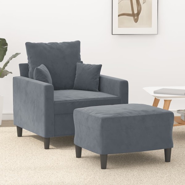 Chair with footrest, dark gray, 60cm, velvet