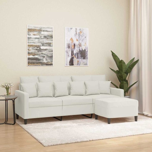 Three-seater sofa with footrest, cream color, 180cm, velvet