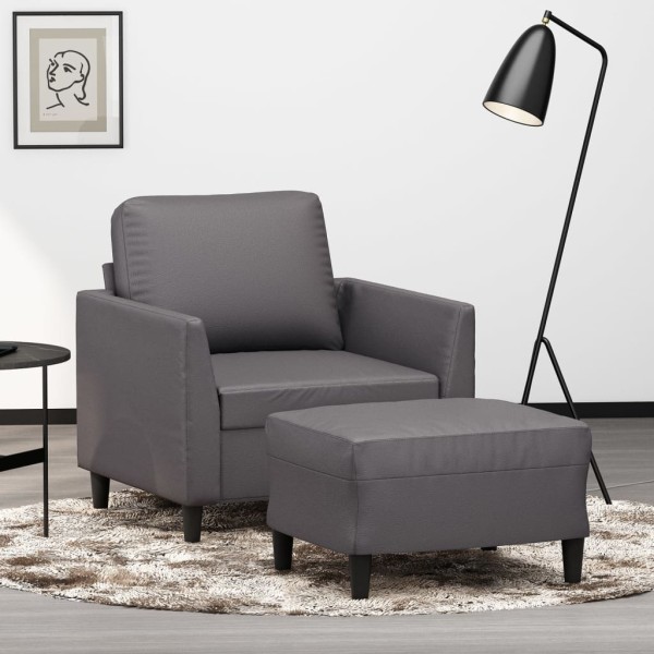 Armchair with footrest, gray color, 60cm, artificial leather