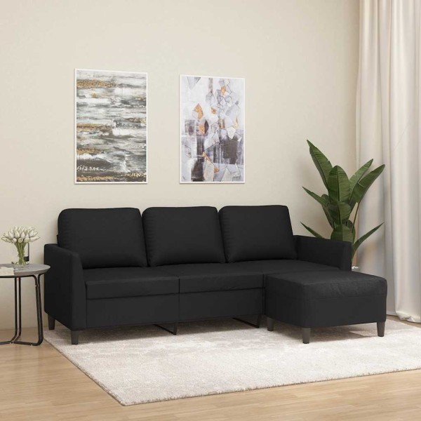 Three-seater sofa with footrest, black, 180cm, artificial leather