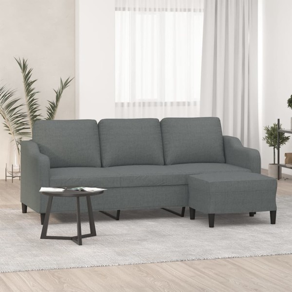 Three-seater sofa with footrest, dark gray, 180cm, fabric