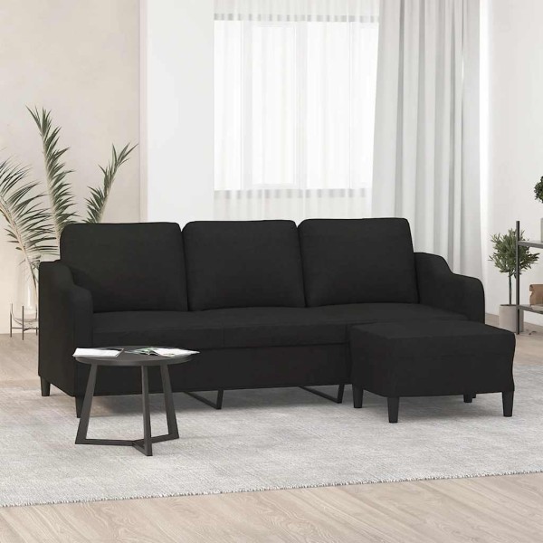 Three-seater sofa with footrest, black, 180cm, fabric