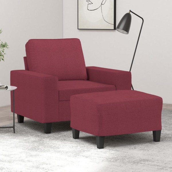 Armchair with footrest, red wine color, 60cm, fabric