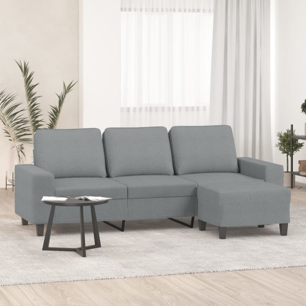 Three-seater sofa with footrest, light gray, 180cm, fabric