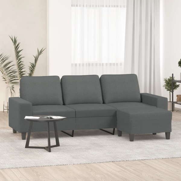 Three-seater sofa with footrest, dark gray, 180cm, fabric