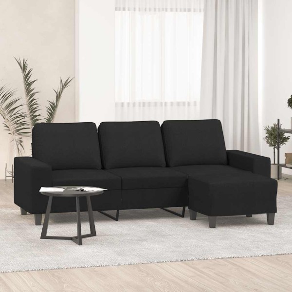 Three-seater sofa with footrest, black, 180cm, fabric