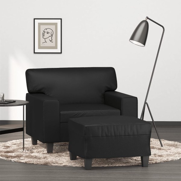Chair with footrest, black, 60cm, artificial leather