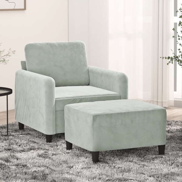 Chair with footrest, light gray color, 60cm, velvet