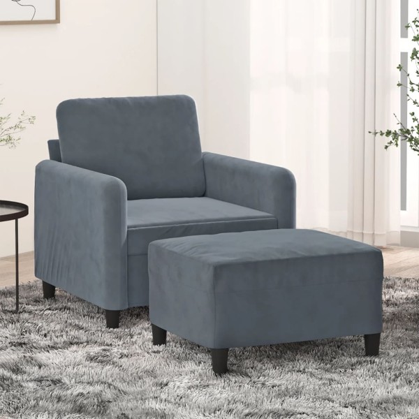 Chair with footrest, dark gray, 60cm, velvet