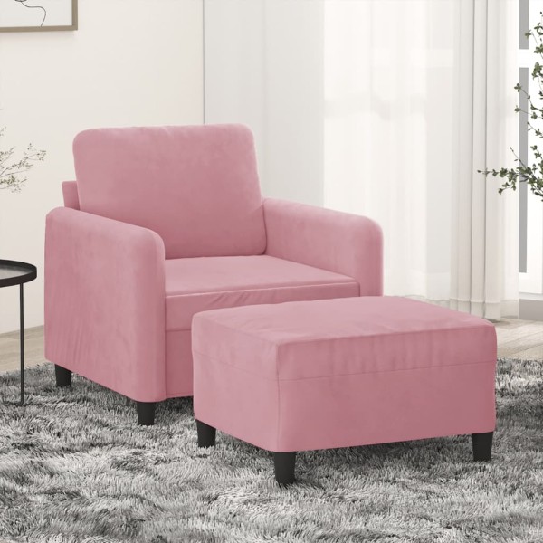 Chair with footrest, pink, 60cm, velvet