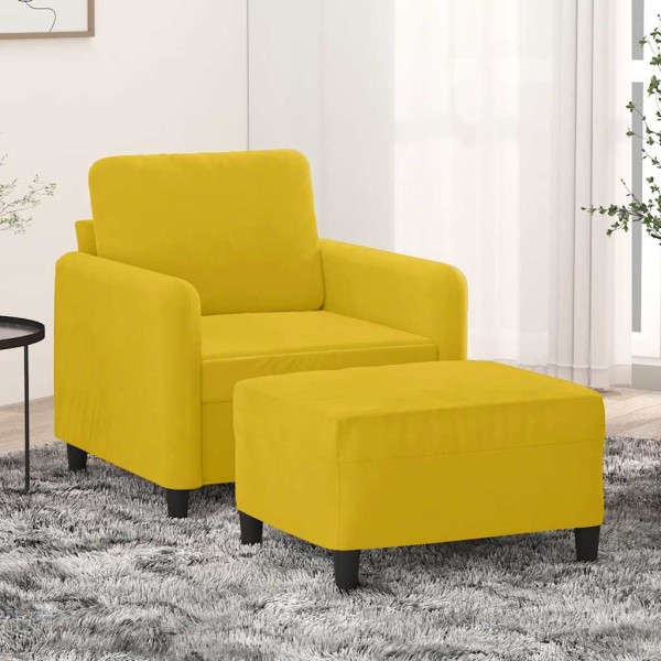 Armchair with footrest, yellow, 60cm, velvet