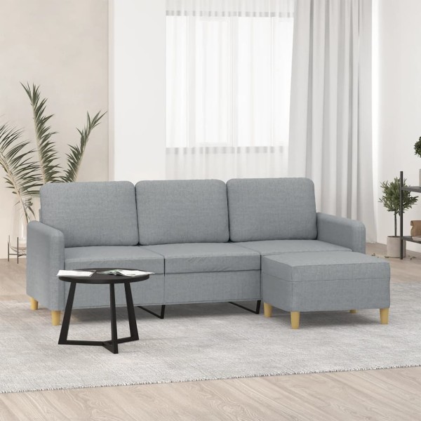 Three-seater sofa with footrest, light gray, 180cm, fabric