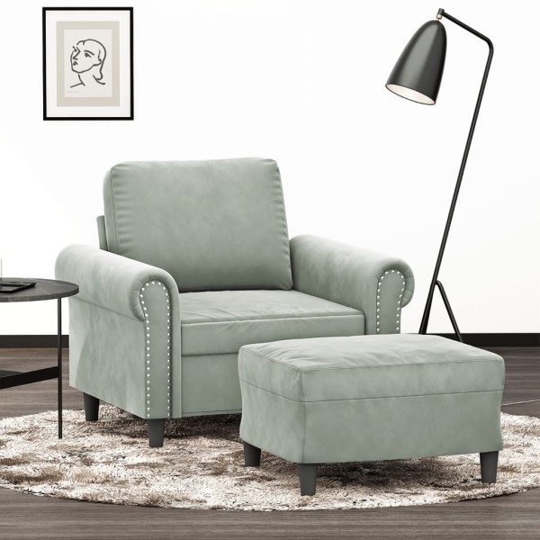 Chair with footrest, light gray color, 60cm, velvet